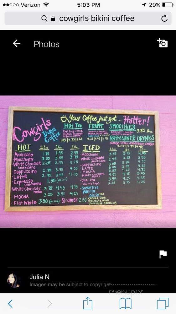 Cowgirls Bikini Coffee - Conroe, TX menu_pic