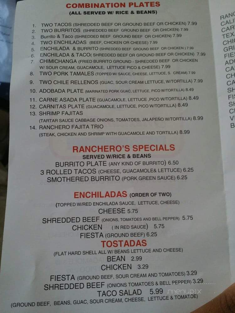 Ranchero’s Mexican Food - Independence, MO menu_pic