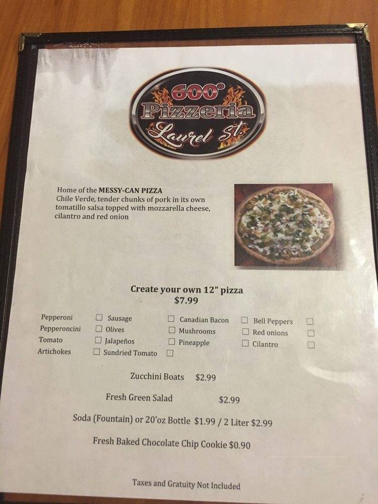 600 Degrees Pizzeria - Bellflower, CA menu_pic