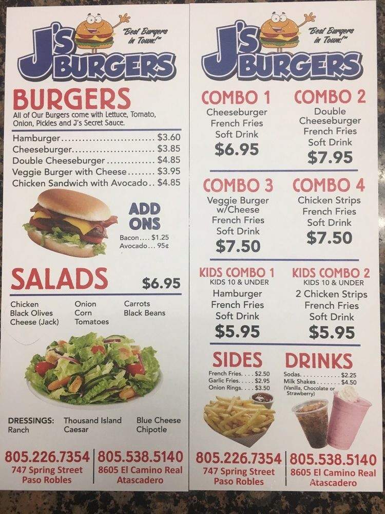 J's Burgers - Atascadero, CA menu_pic