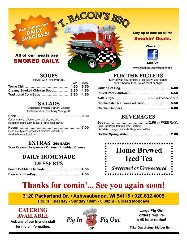 T.Bacon's BBQ - Ashwaubenon, WI menu_pic