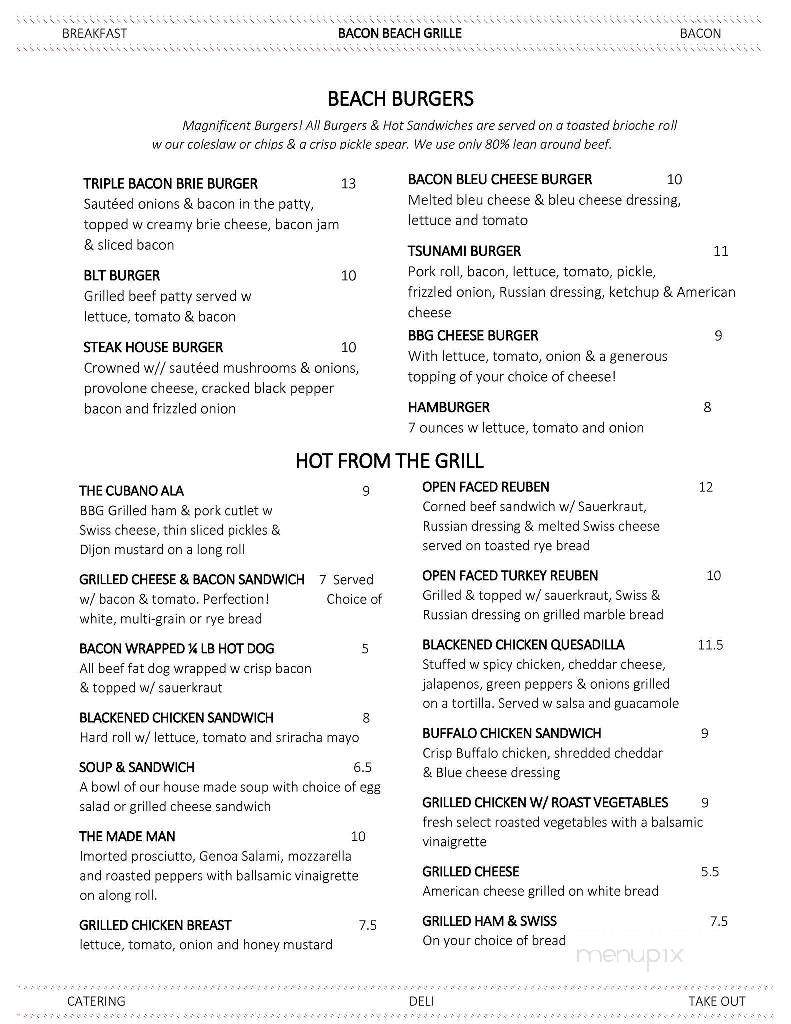 Bacon Beach Grille - Long Branch, NJ menu_pic