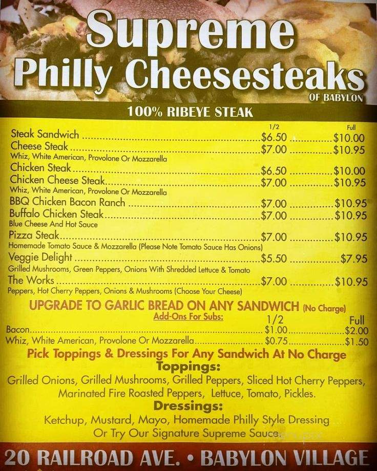 Supreme Philly Cheese Steaks - Babylon, NY menu_pic
