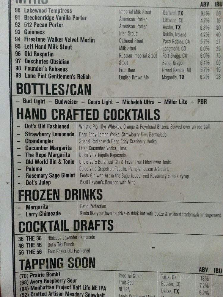 Dot's Hop House & Cocktail Courtyard - Dallas, TX menu_pic