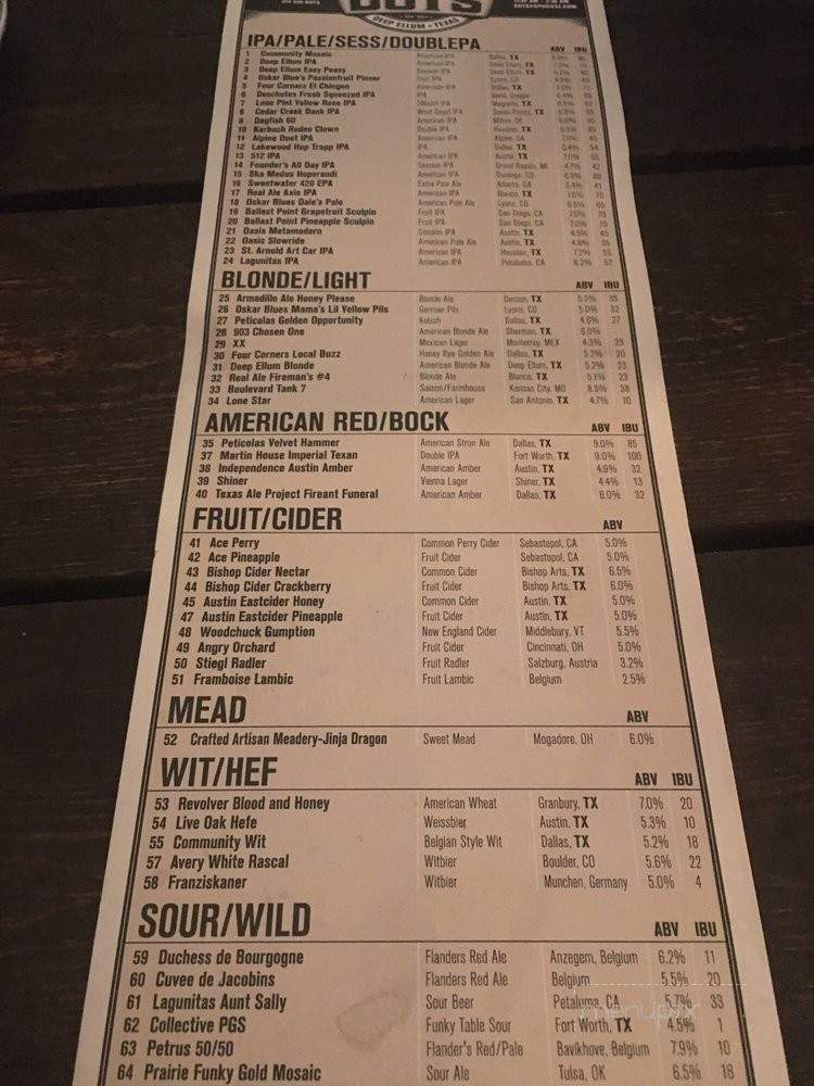 Dot's Hop House & Cocktail Courtyard - Dallas, TX menu_pic