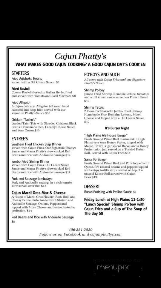 High Plains Brewing - Laurel, MT menu_pic