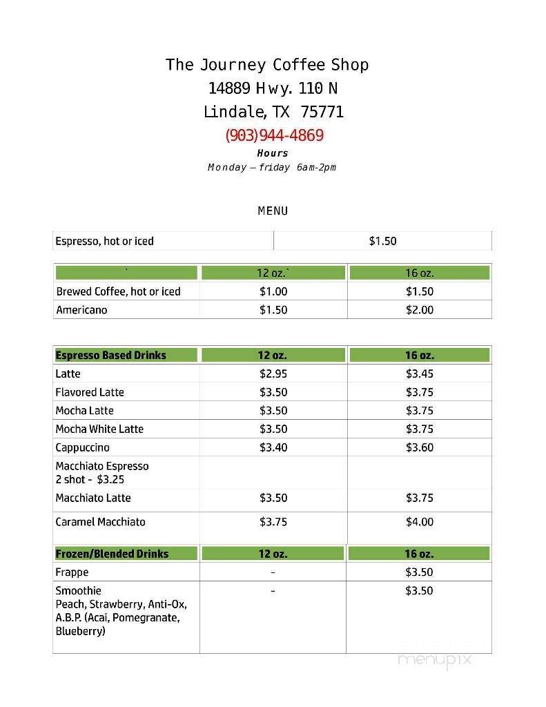 The Journey Coffee House - Lindale, TX menu_pic