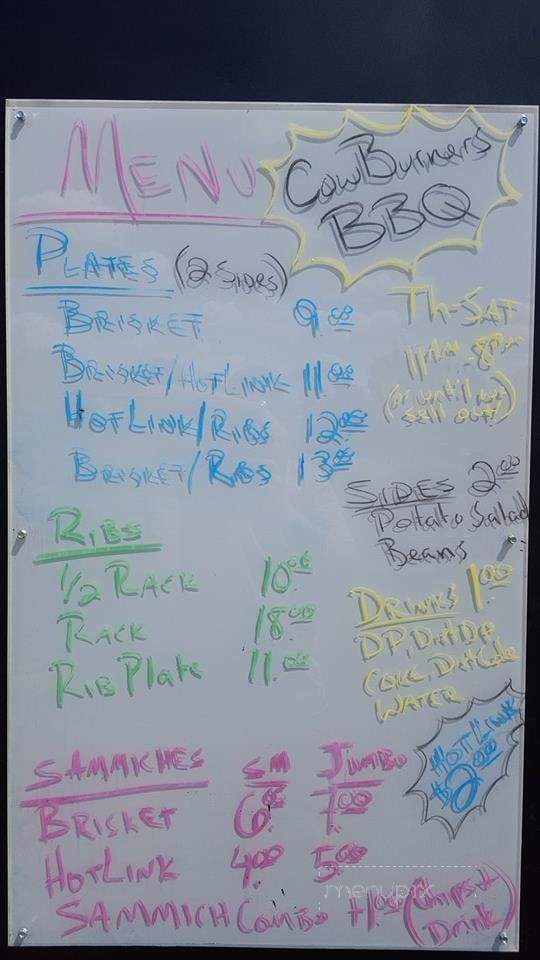 CowBurners BBQ & Taproom - Mineola, TX menu_pic