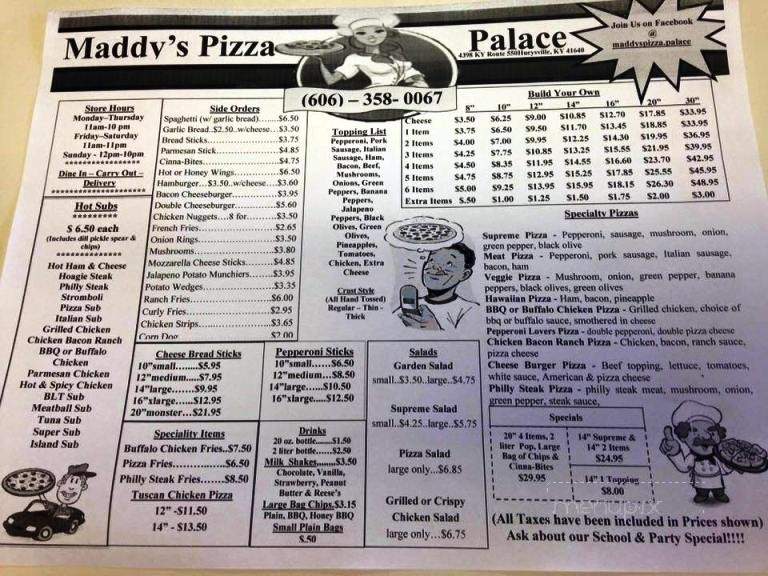 Maddy's Pizza Palace - Hueysville, KY menu_pic