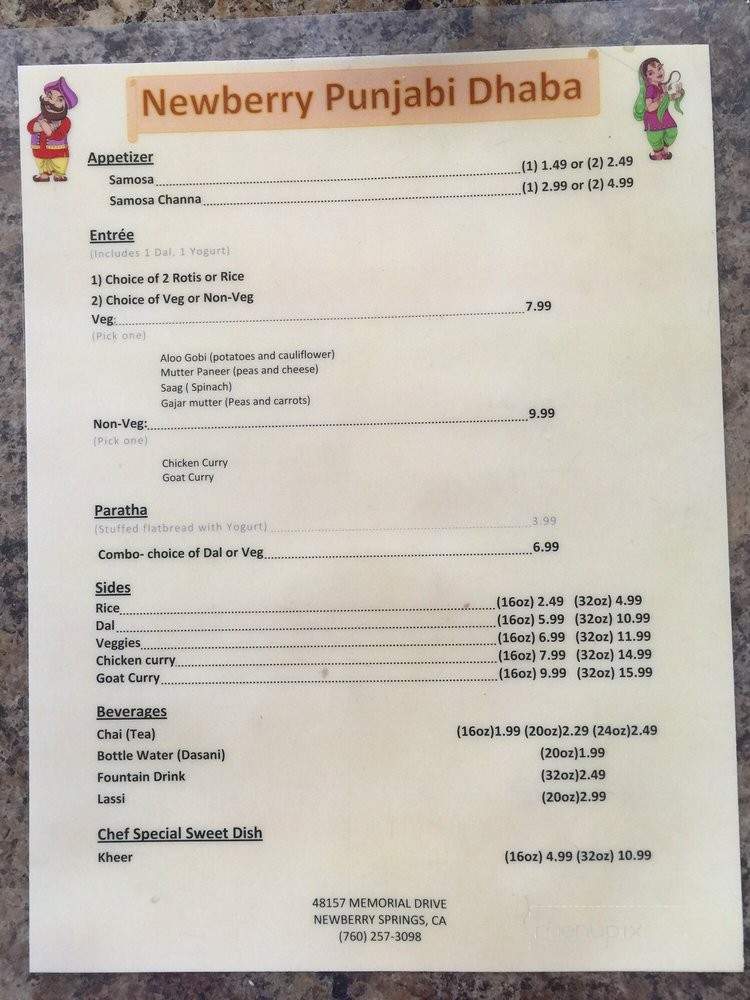 Punjabi Dhaba - Newberry Springs, CA menu_pic