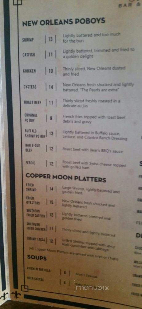 Copper Moon Bar & Grill - McAllen, TX menu_pic