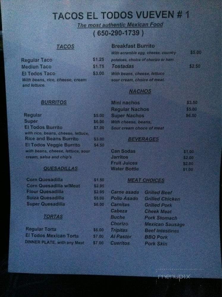 El Todos Vuelven - South San Francisco, CA menu_pic