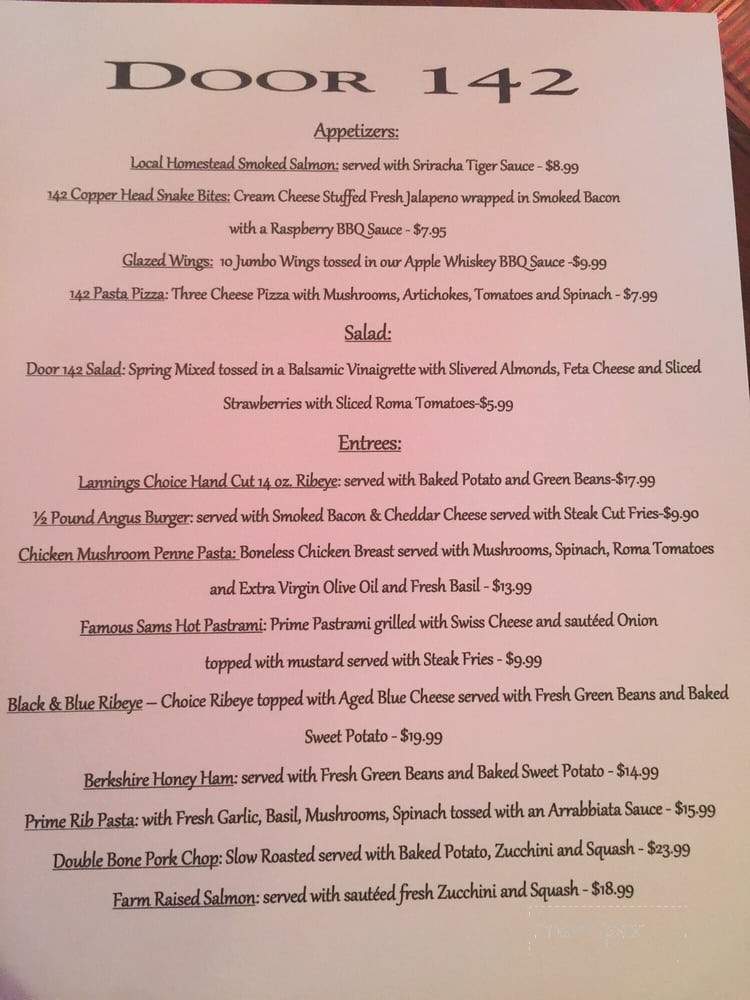 Door 142 - Fredericktown, OH menu_pic