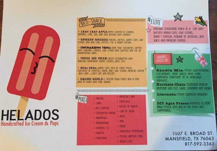 Helado's Handcrafted Ice Cream and Pops - Mansfield, TX menu_pic