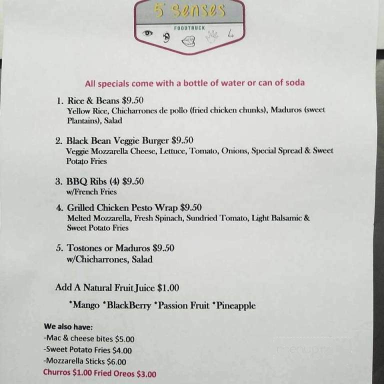 5 Senses Food Truck - Haverstraw, NY menu_pic