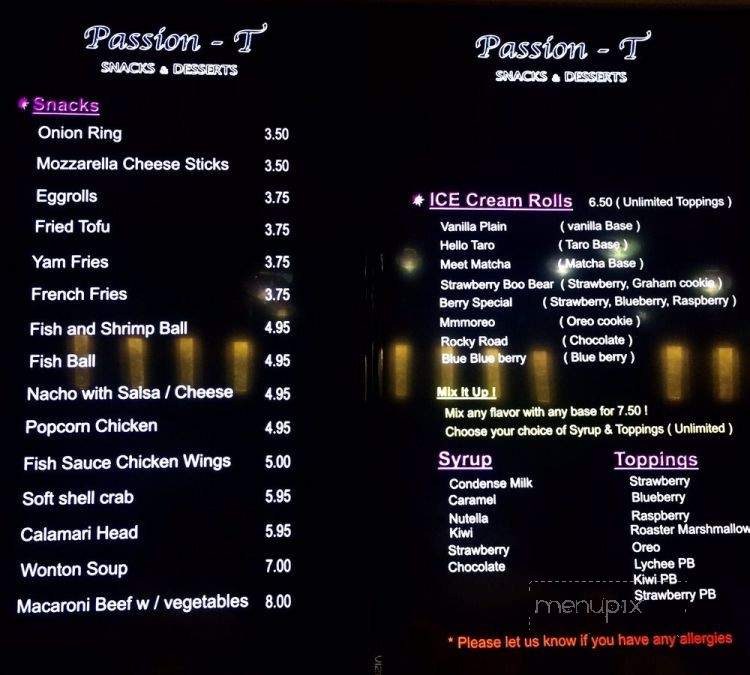 Passion-T Snacks and Desserts - San Jose, CA menu_pic