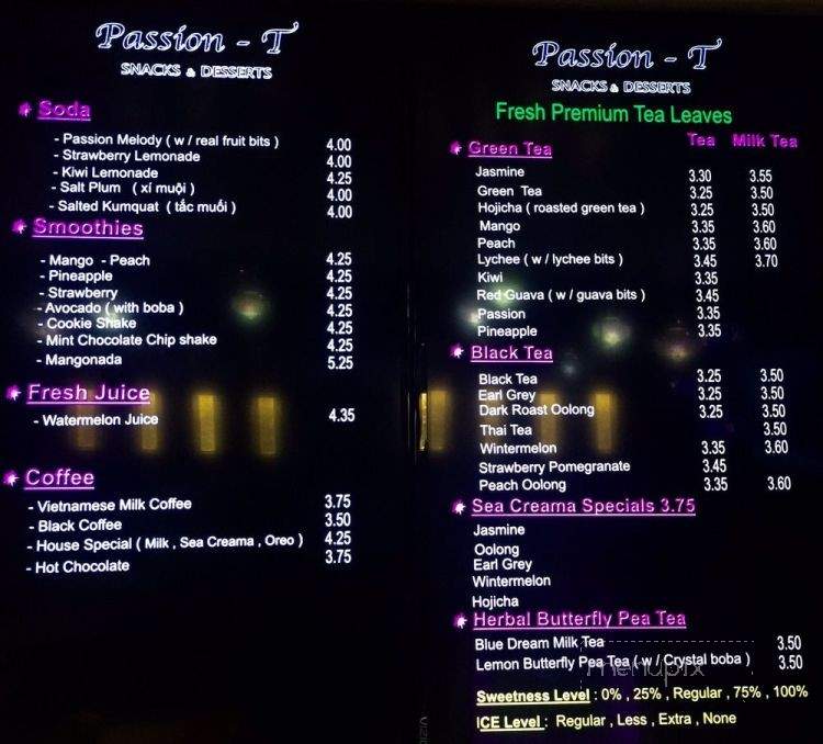 Passion-T Snacks and Desserts - San Jose, CA menu_pic