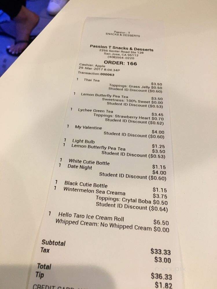 Passion-T Snacks and Desserts - San Jose, CA menu_pic