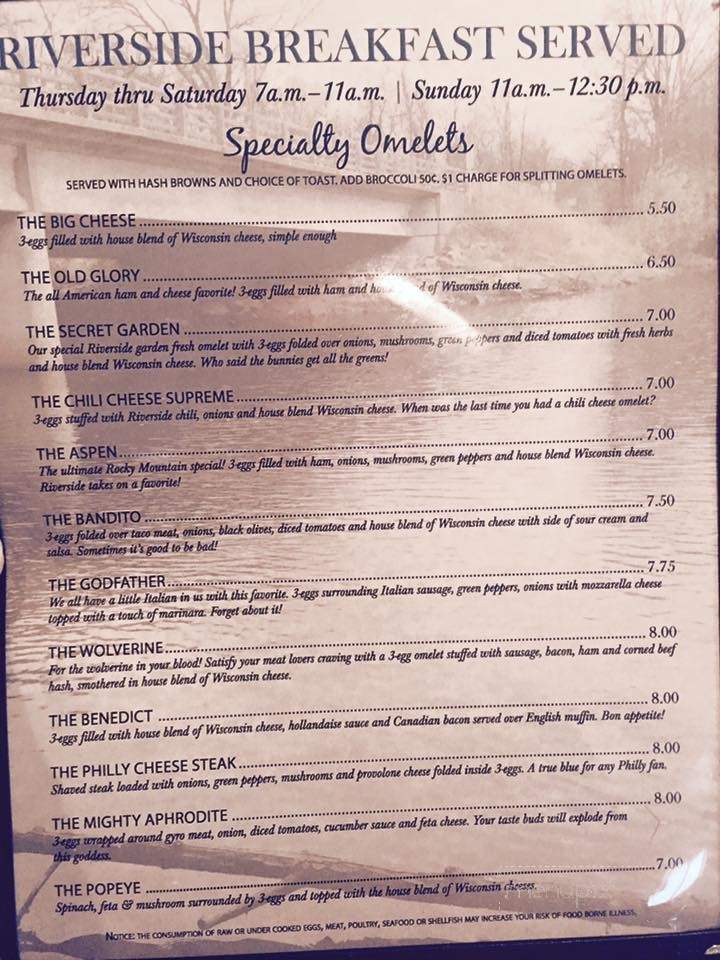 Dan and Tim's Riverside - Crivitz, WI menu_pic
