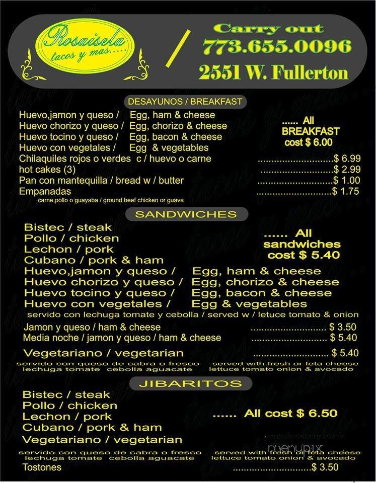 Rosaiselas tacos y mas - Chicago, IL menu_pic