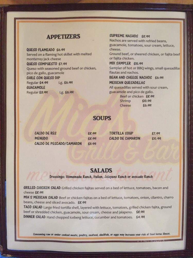 Mia's Grill And Bar - Georgetown, TX menu_pic