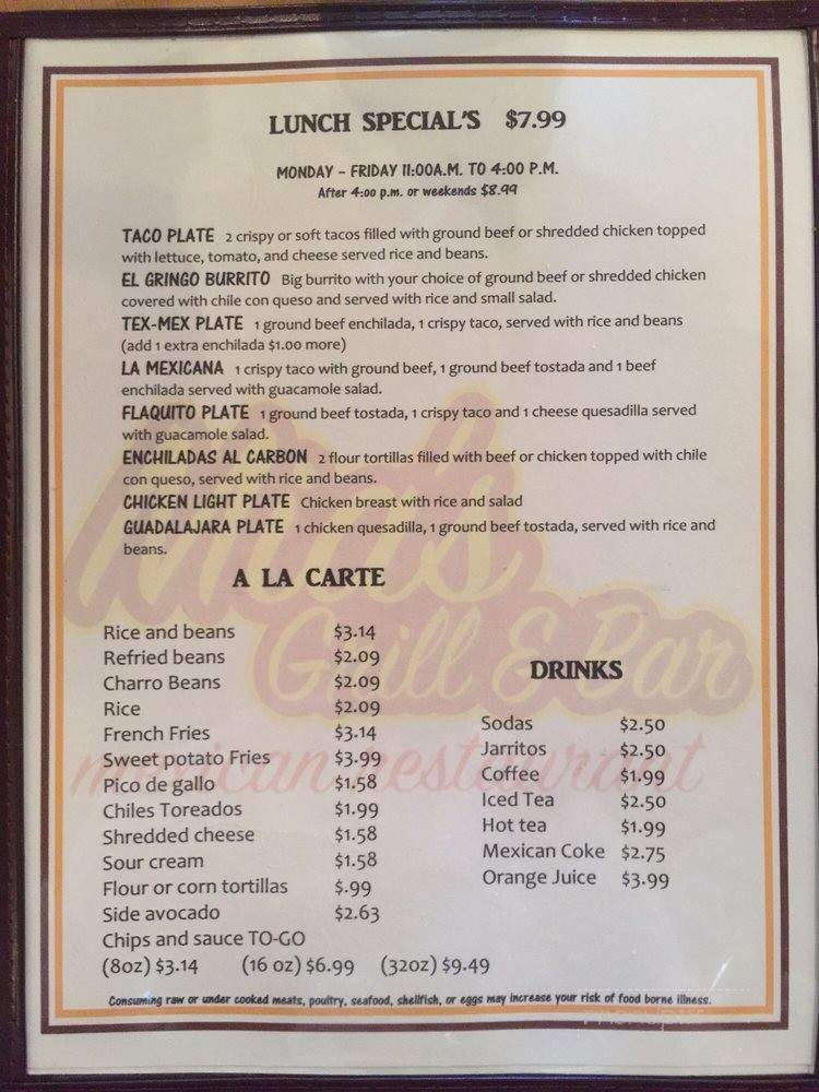 Mia's Grill And Bar - Georgetown, TX menu_pic