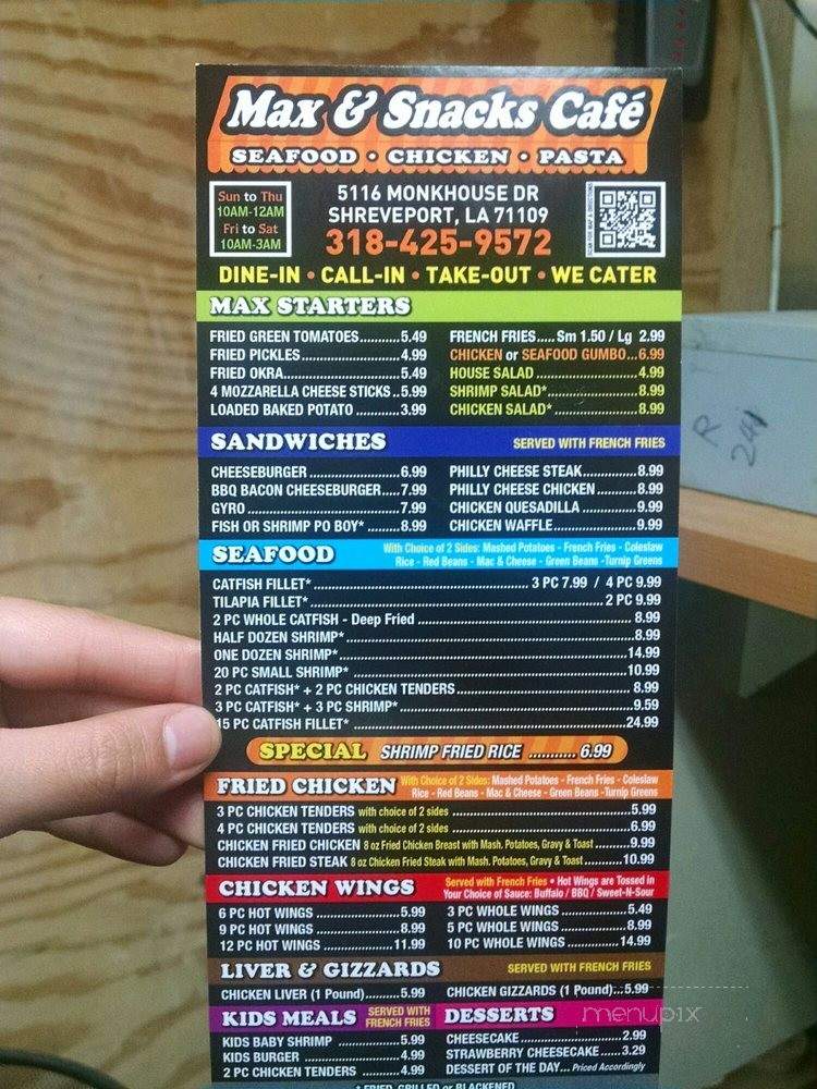 Max and Snack Cafe 2 - Shreveport, LA menu_pic