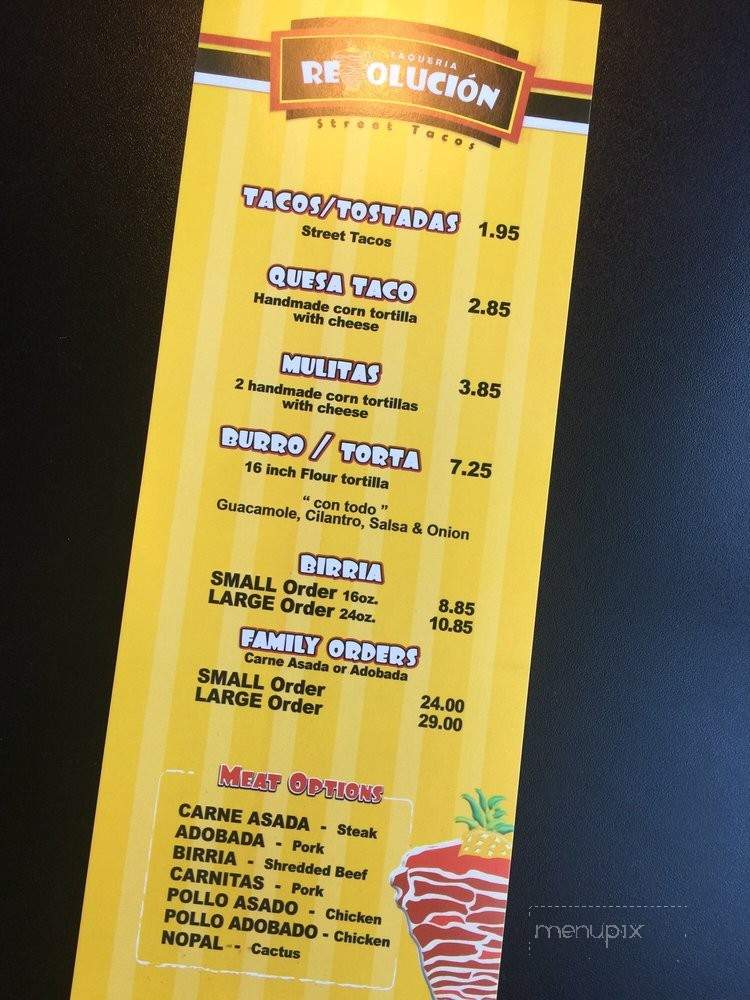 Taqueria Revolucion - Chula Vista, CA menu_pic