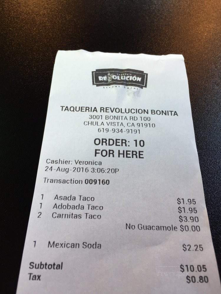 Taqueria Revolucion - Chula Vista, CA menu_pic