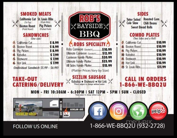 Rob's Bayside BBQ - Fresno, CA menu_pic