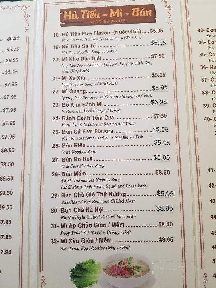 Five Flavors Restaurant - Garden Grove, CA menu_pic