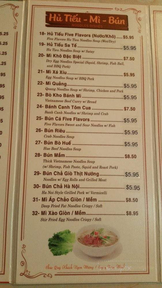 Five Flavors Restaurant - Garden Grove, CA menu_pic