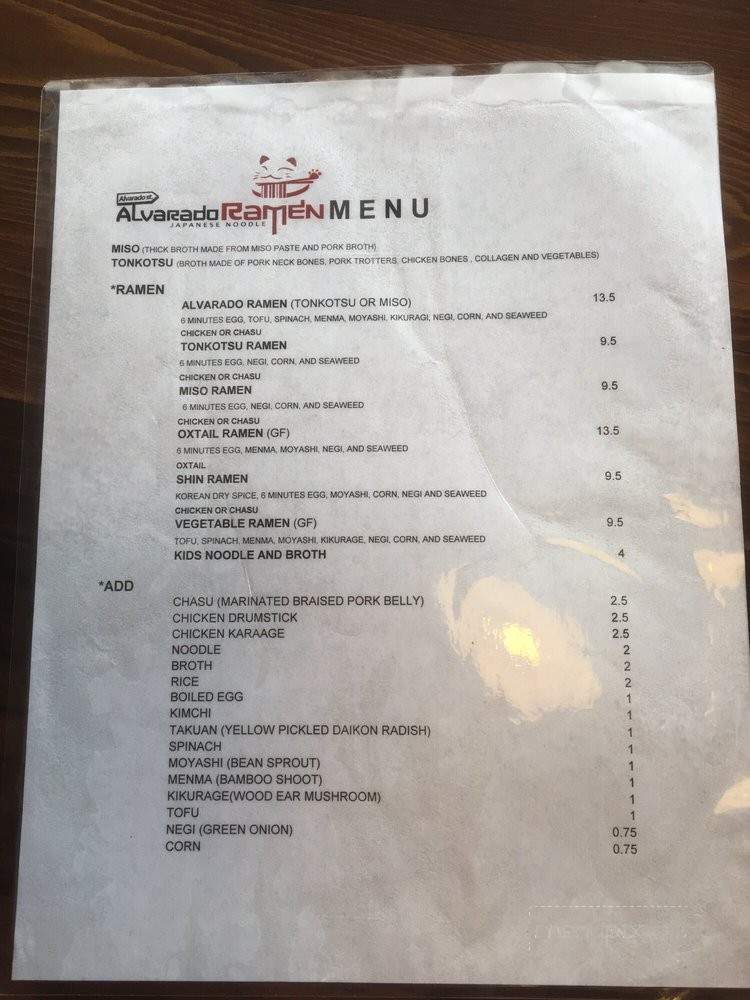 Alvarado Ramen - Monterey, CA menu_pic