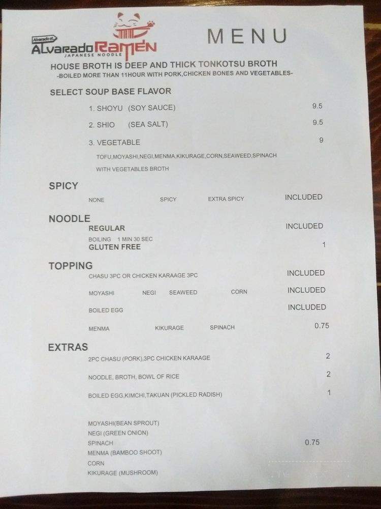 Alvarado Ramen - Monterey, CA menu_pic