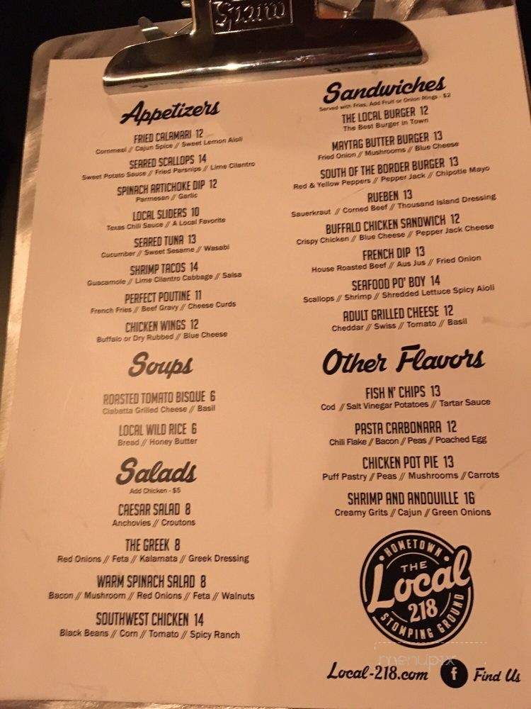 The Local 218 - Brainerd, MN menu_pic