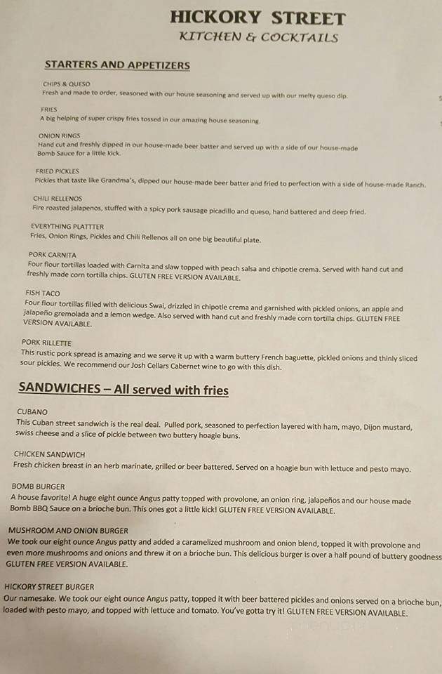 Hickory St Kitchen and Cocktails - Sisseton, SD menu_pic