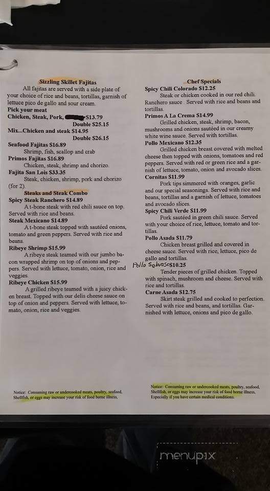 Primos Mexican Restaurant - Parkville, MO menu_pic