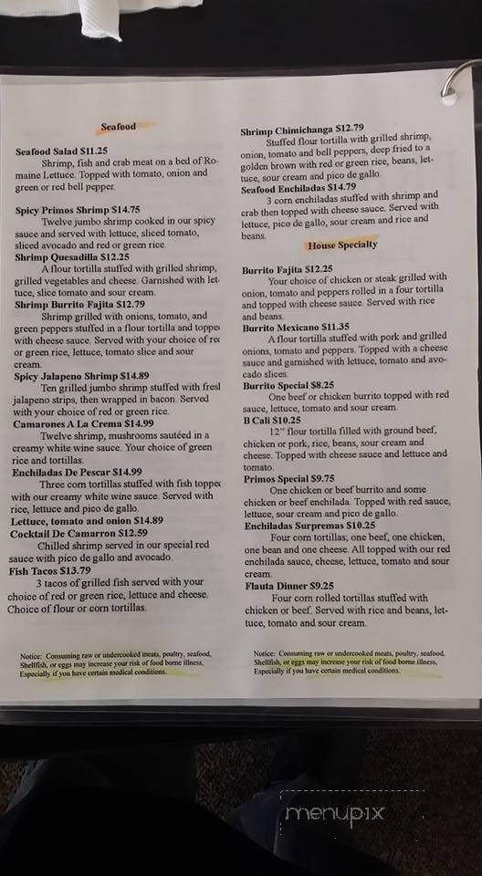 Primos Mexican Restaurant - Parkville, MO menu_pic