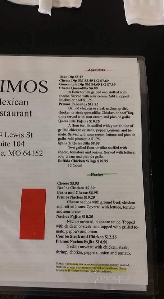 Primos Mexican Restaurant - Parkville, MO menu_pic