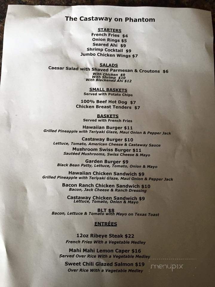 Castaway On Phantom - Mukwonago, WI menu_pic