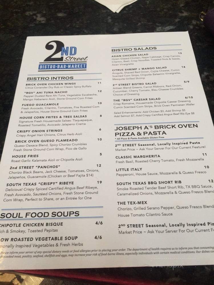 2nd Street Bistro & Bar - McAllen, TX menu_pic