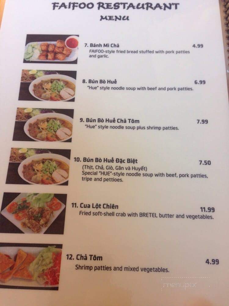 Faifoo Restaurant - Garden Grove, CA menu_pic