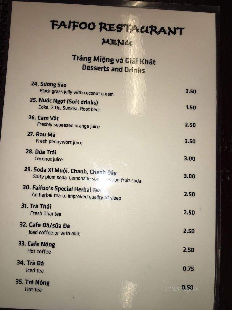 Faifoo Restaurant - Garden Grove, CA menu_pic