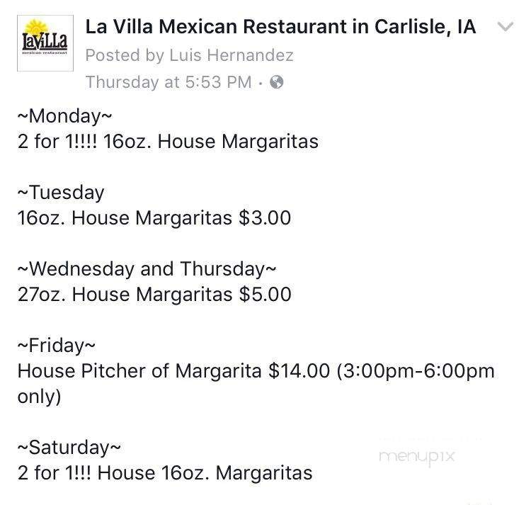 La Villa Mexican Restaurant - Carlisle, IA menu_pic