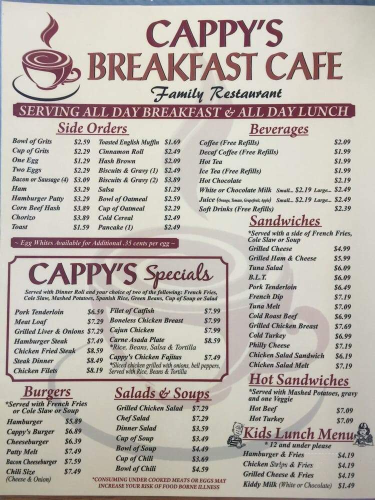 Cappy's Breakfast Cafe - Tucson, AZ menu_pic