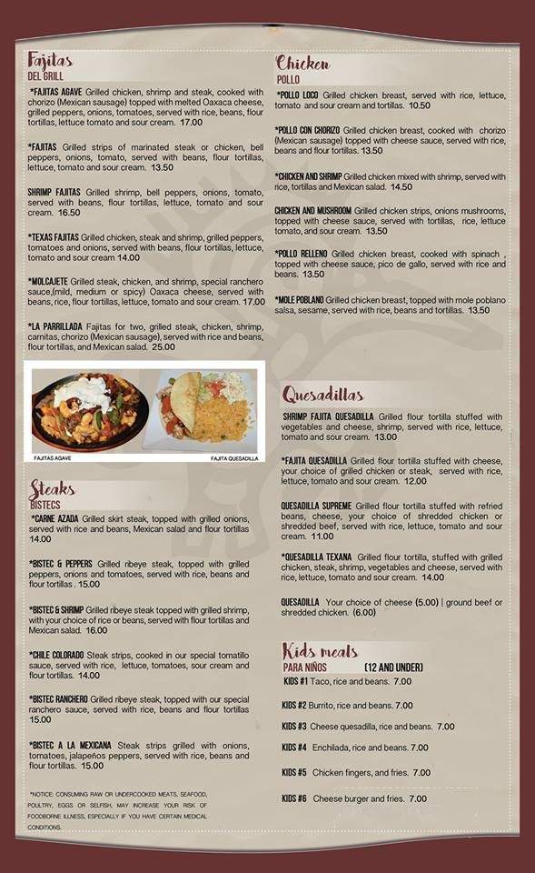 Agave Bar And Grill - Tybee Island, GA menu_pic