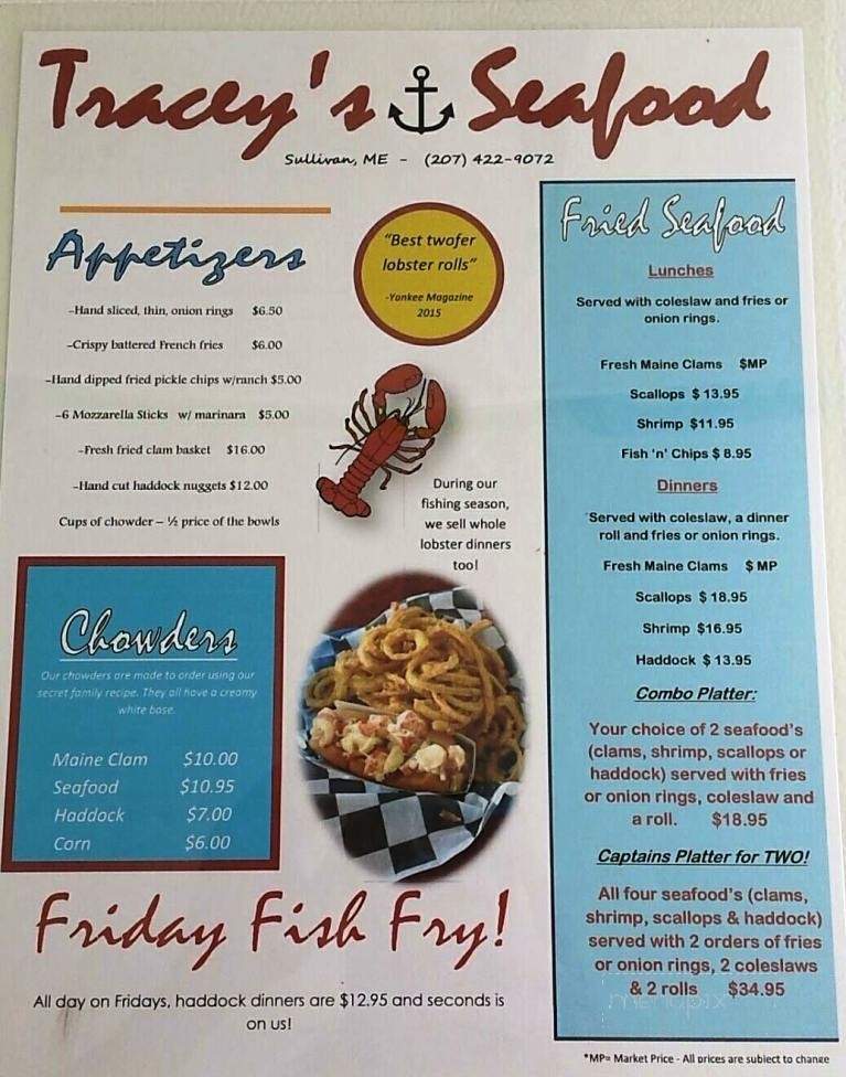 Tracy's Seafood - Sullivan, ME menu_pic