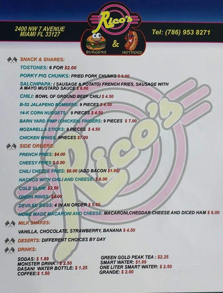 Rico's Hotdogs and Burgers - Miami, FL menu_pic