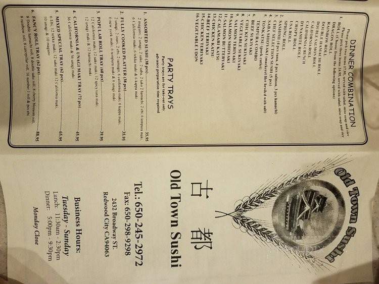 Old Town Sushi - Redwood City, CA menu_pic