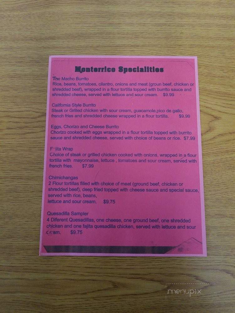 Monterrico - Fort Wayne, IN menu_pic